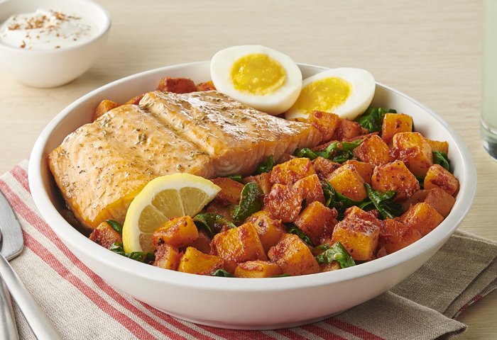 Harissa Spiced Diced Potatoes with Butter Basted Salmon