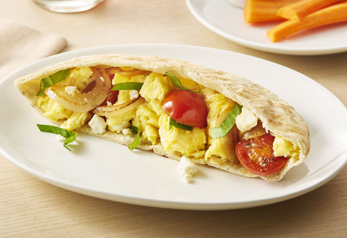 Egg and Cheese Pita with Onion and Basil