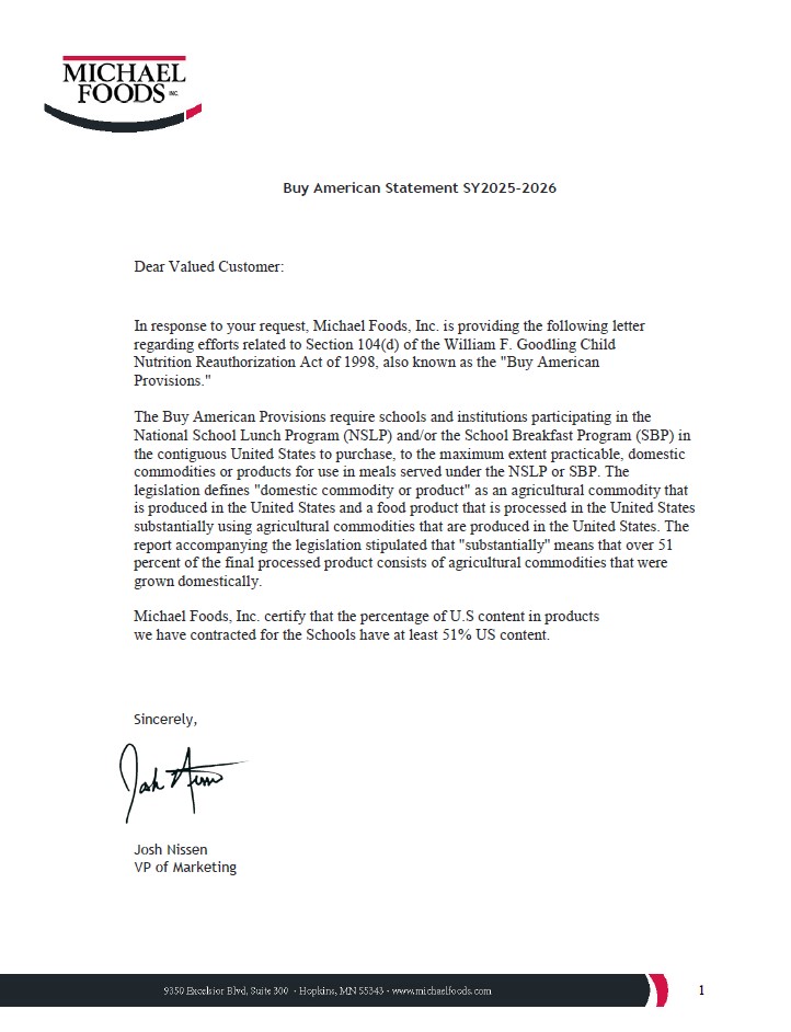 Glenview Farms Buy American Letter SY2025-2026