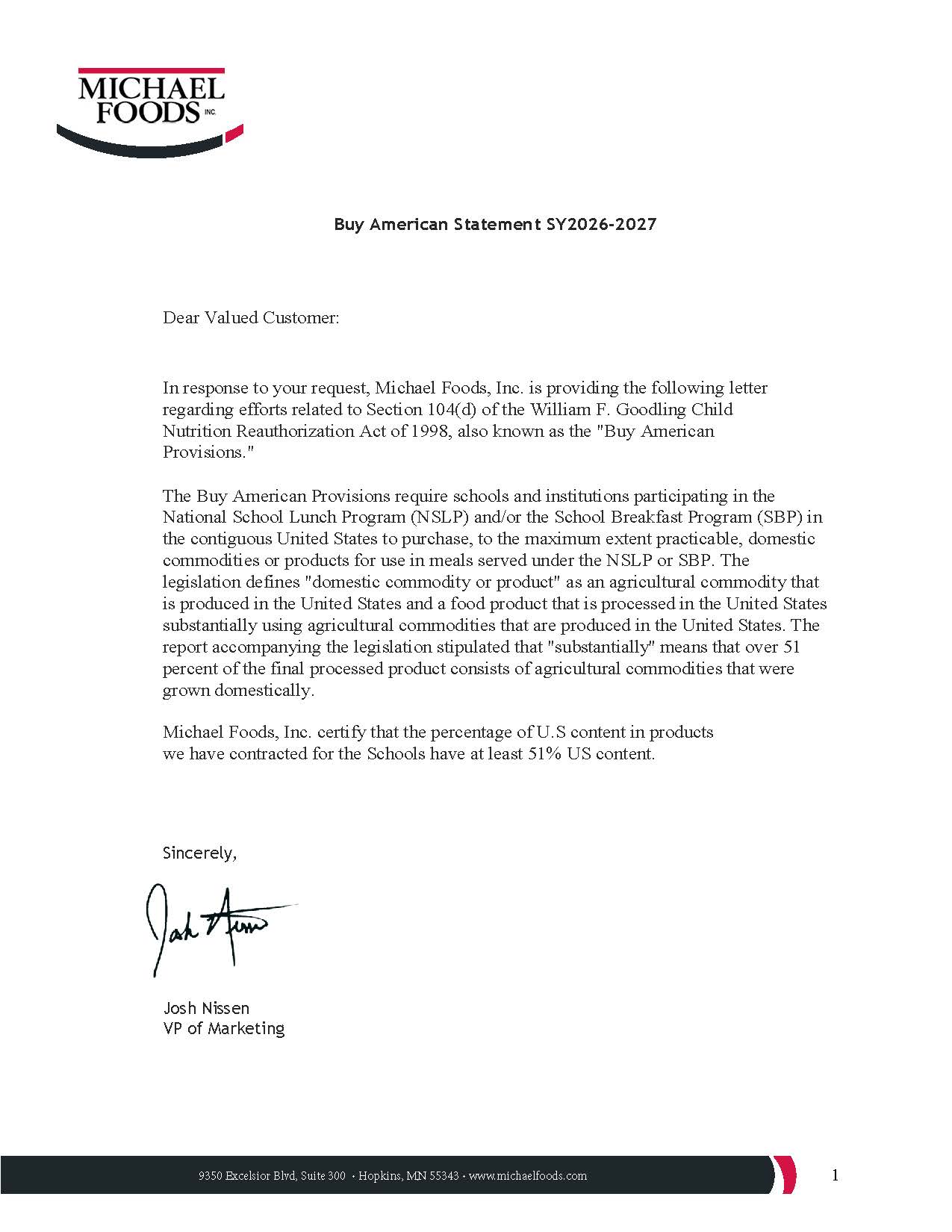 Glenview Farms Buy American Letter SY2026-2027