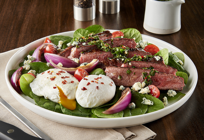Spinach Flank Steak Salad with Poached Eggs