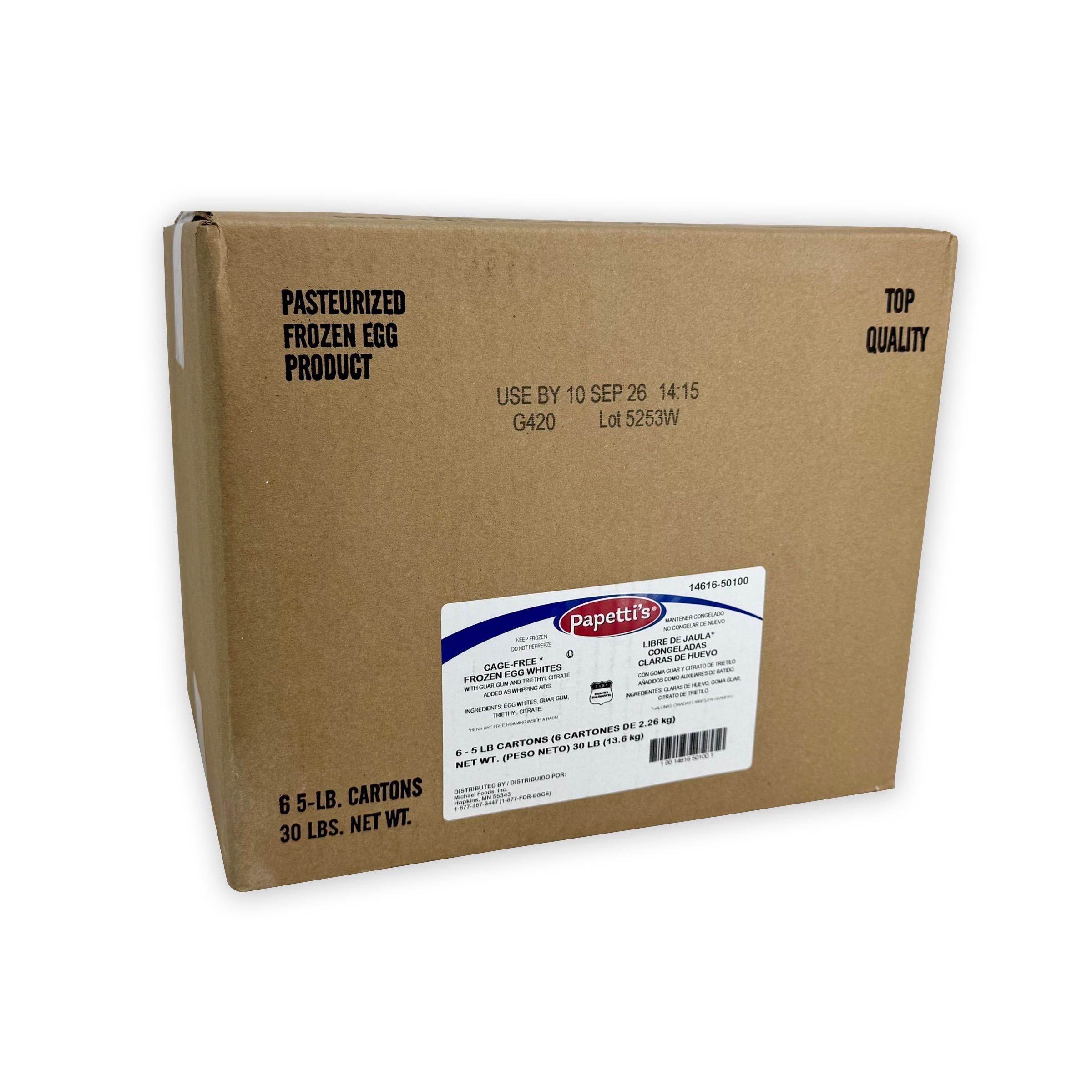 Papetti’s® Cage-Free Frozen Liquid Whites with Triethyl Citrate and Guar Gum, 6/5 Lb Cartons