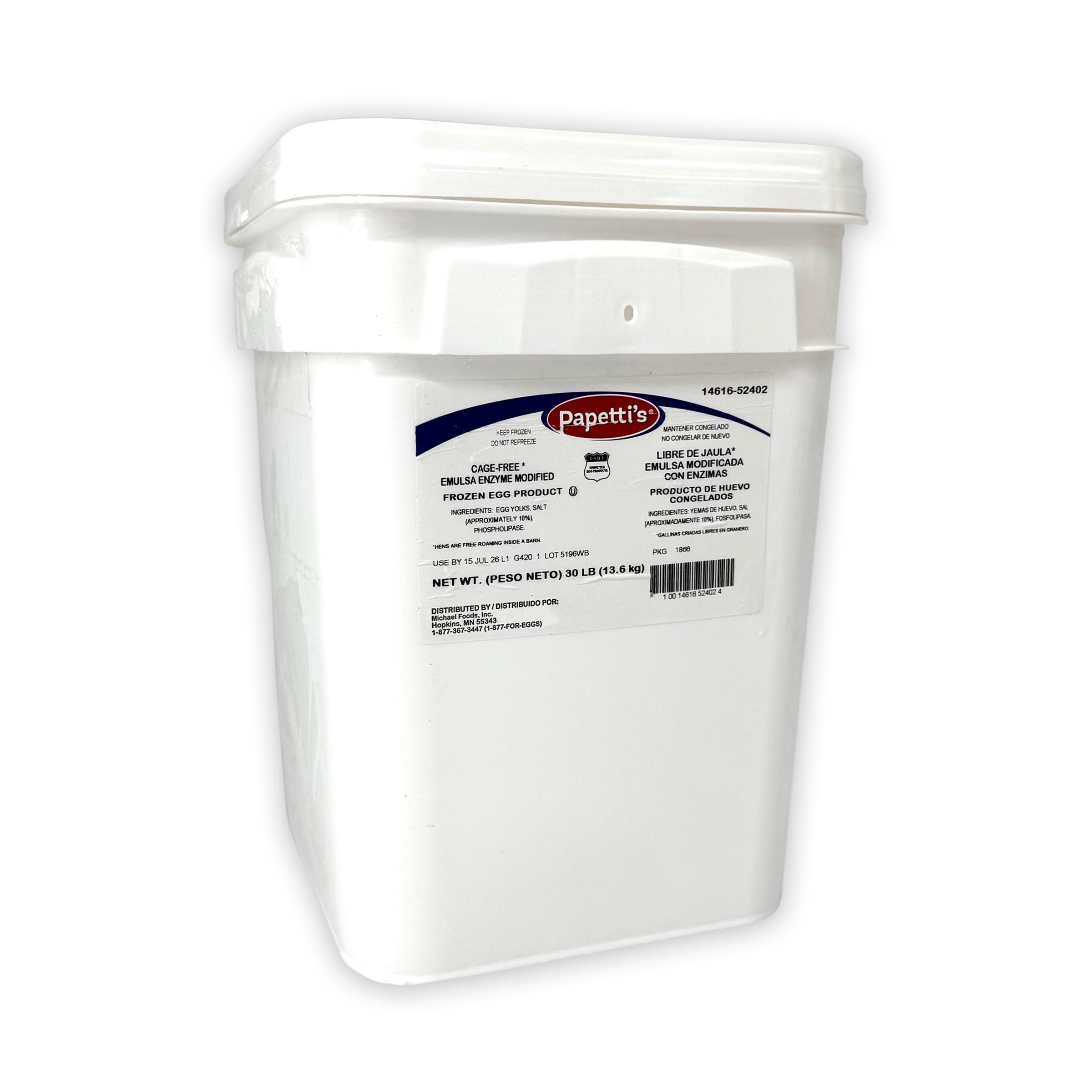 Papetti’s® Cage-Free Frozen Liquid 10KR Emulsa® Enzyme Modified Egg Product with 10% Salt, 1/30
