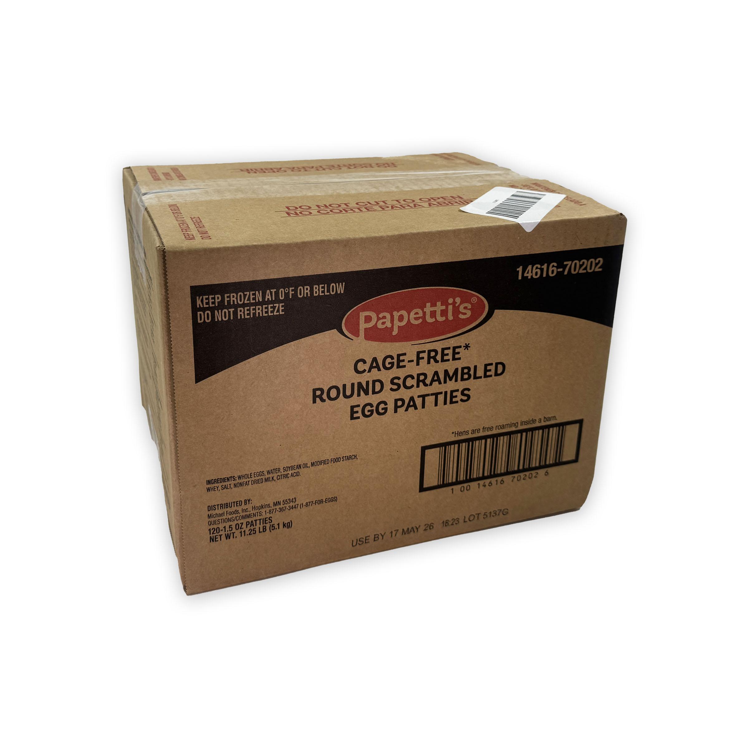 Papetti’s® Cage-Free Fully-Cooked 3.5” Round Scrambled Egg Patties, 120/1.5 oz