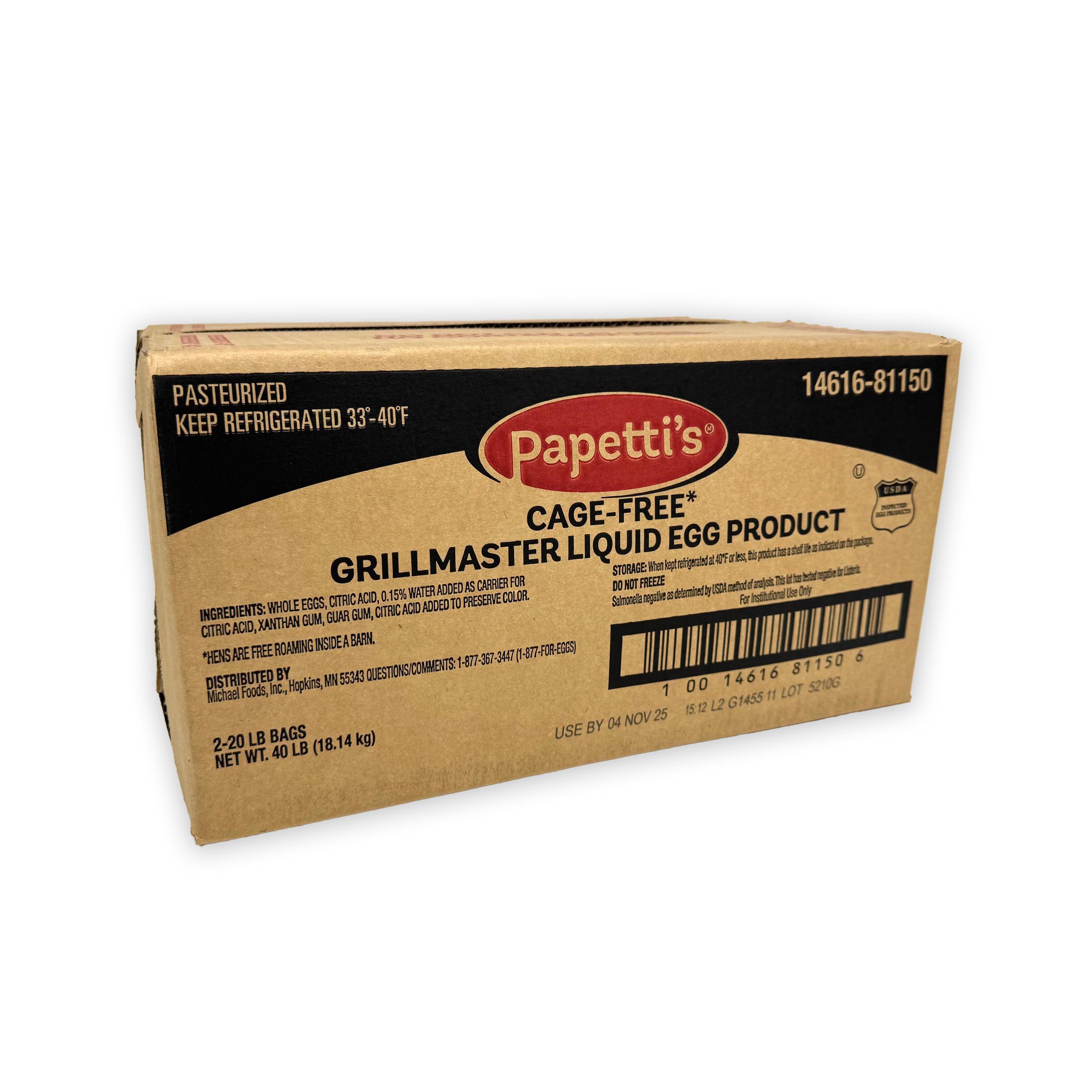 Papetti’s® Cage-Free Grill Master Refrigerated Liquid Whole Egg with Guar Gum, 2/20 Lb Bag