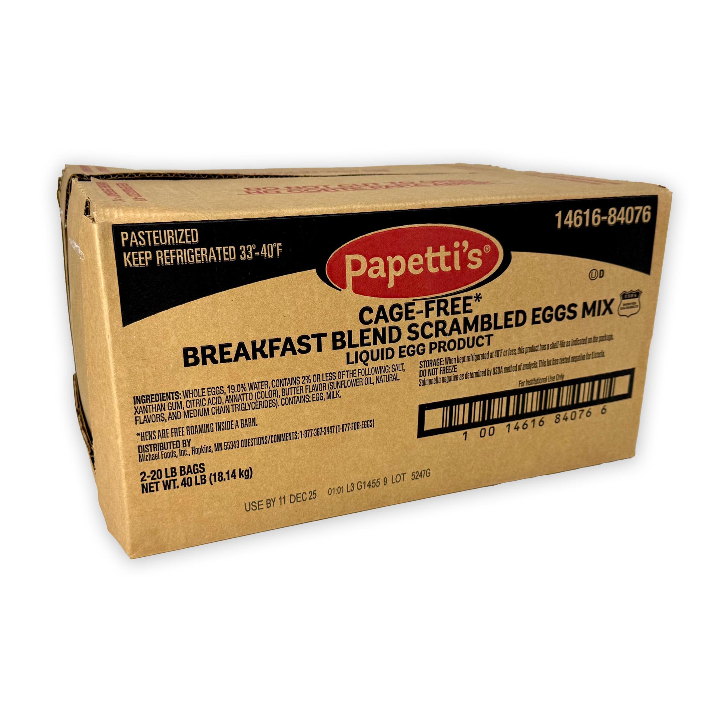Papetti’s® Cage-Free Liquid Breakfast Blend Scrambled Egg Mix, 2/20 Lb Bag