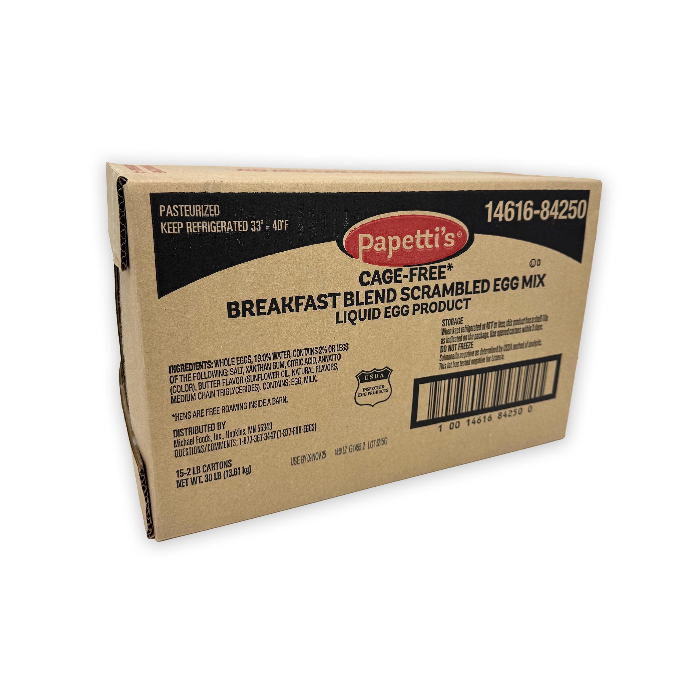 Papetti’s® Cage-Free Refrigerated Liquid Breakfast Blend Scrambled Egg Mix, 15/2 Lb Cartons