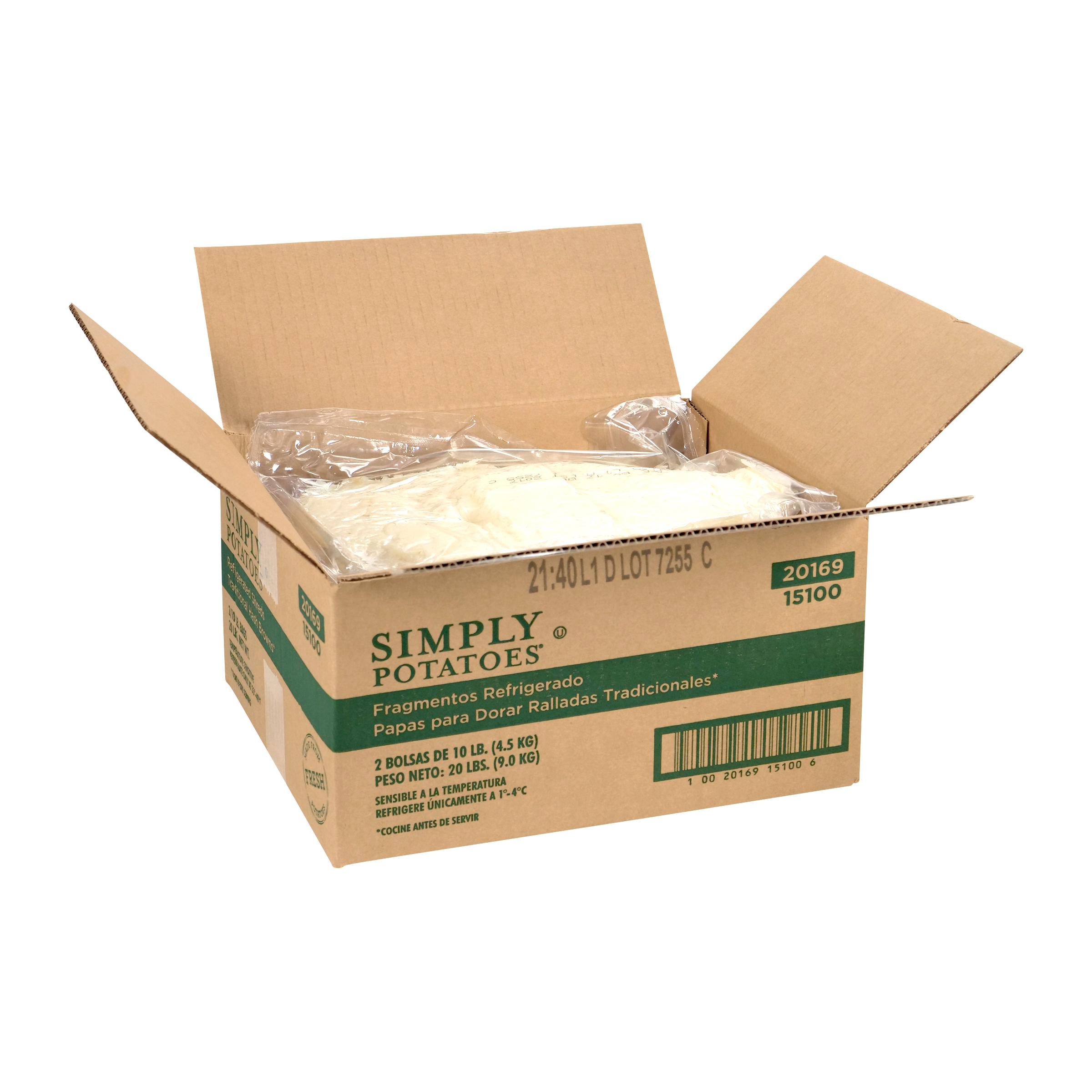 Simply Potatoes® Refrigerated Shredded Hash Browns made with peeled Russet potatoes shredded 3/16″ wide, 2/10 Lb Bags
