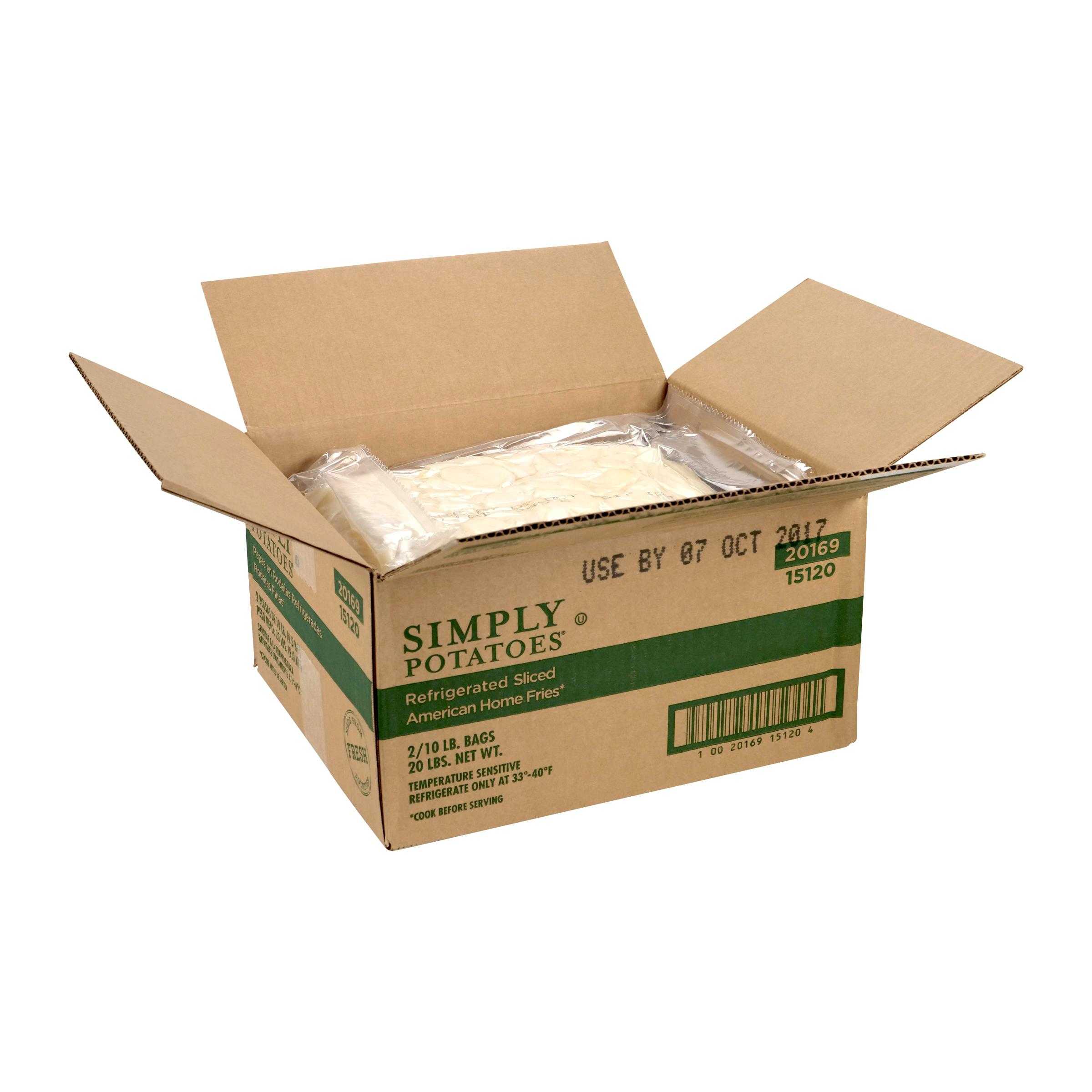 Simply Potatoes® Refrigerated American Home Fries Sliced Potatoes made with peeled Russet potatoes sliced 1/8″ thick, 2/10 Lb Bags