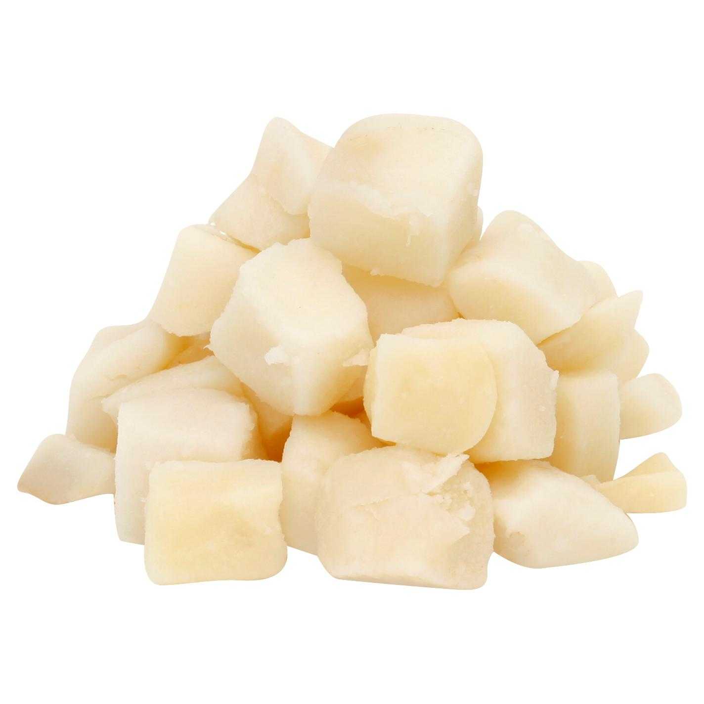 Simply Potatoes® Refrigerated 7/8″ Skinless Diced Potatoes made with peeled Russet potatoes diced dimensions 7/8″ x 7/8″ x 3/4″, 2/1