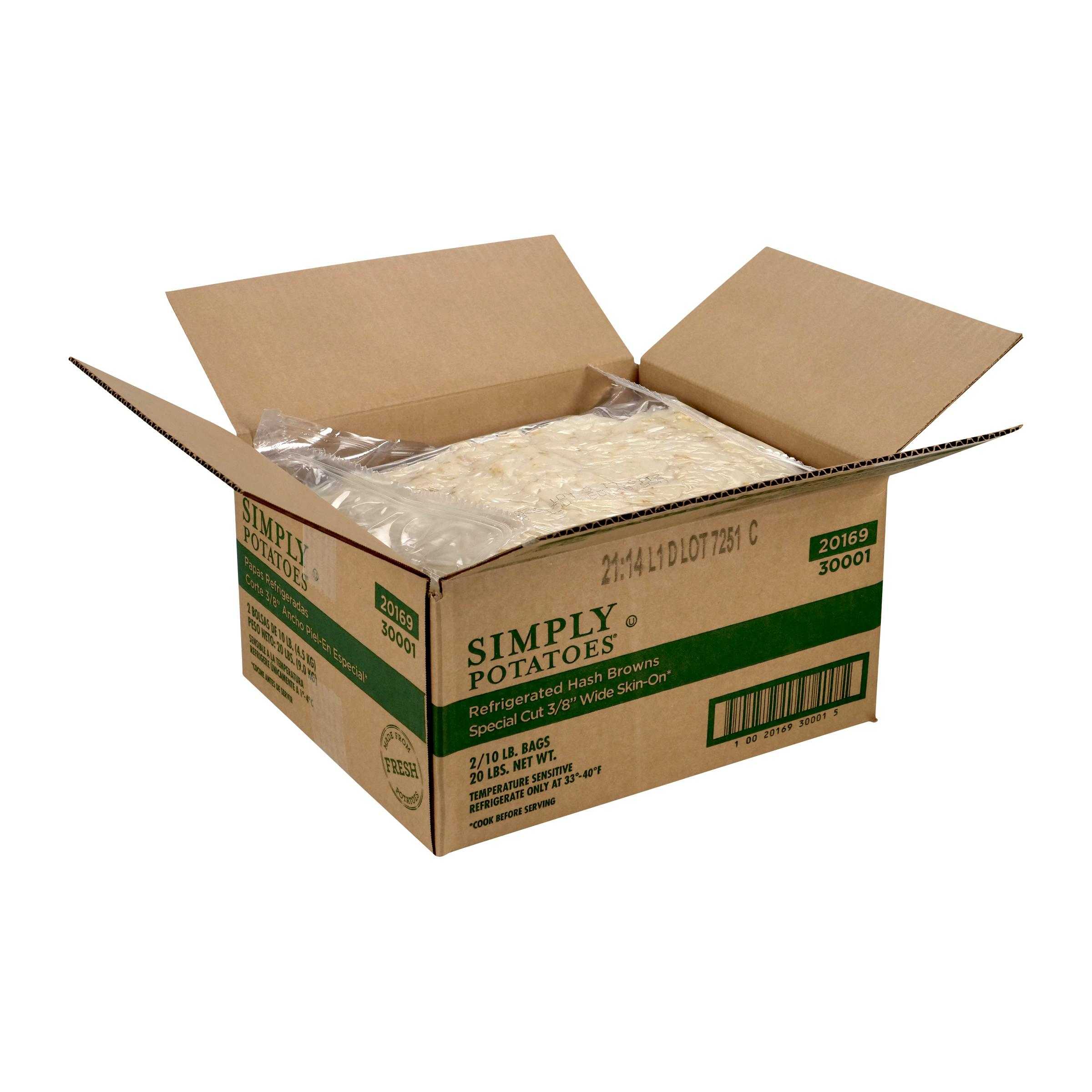 Simply Potatoes® Refrigerated Special Cut 3/8″ Wide Hash Browns made with Skin-on Russet Shredded 3/8″ wide, 2/10 Lb Bags