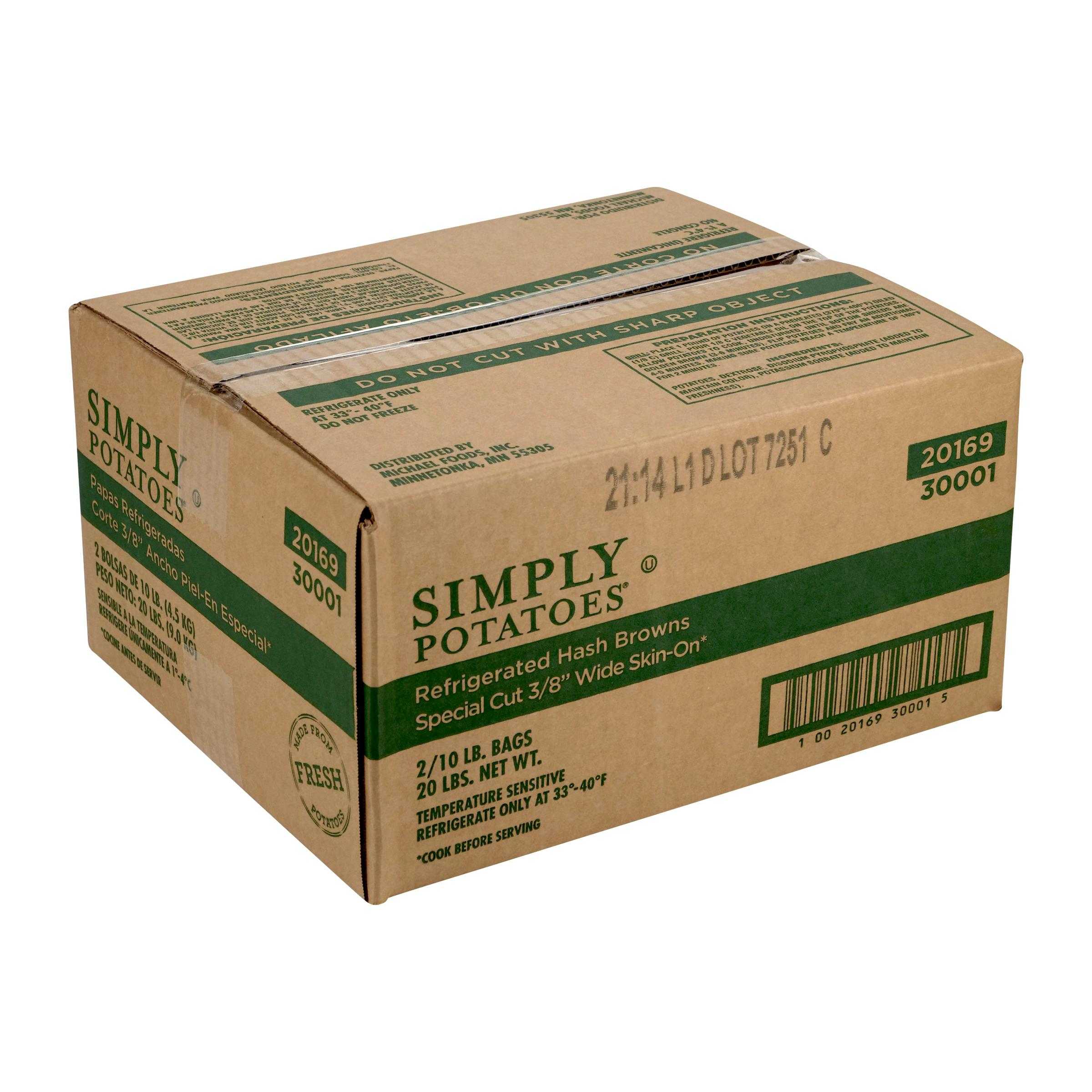 Simply Potatoes® Refrigerated Special Cut 3/8″ Wide Hash Browns made with Skin-on Russet Shredded 3/8″ wide, 2/10 Lb Bags