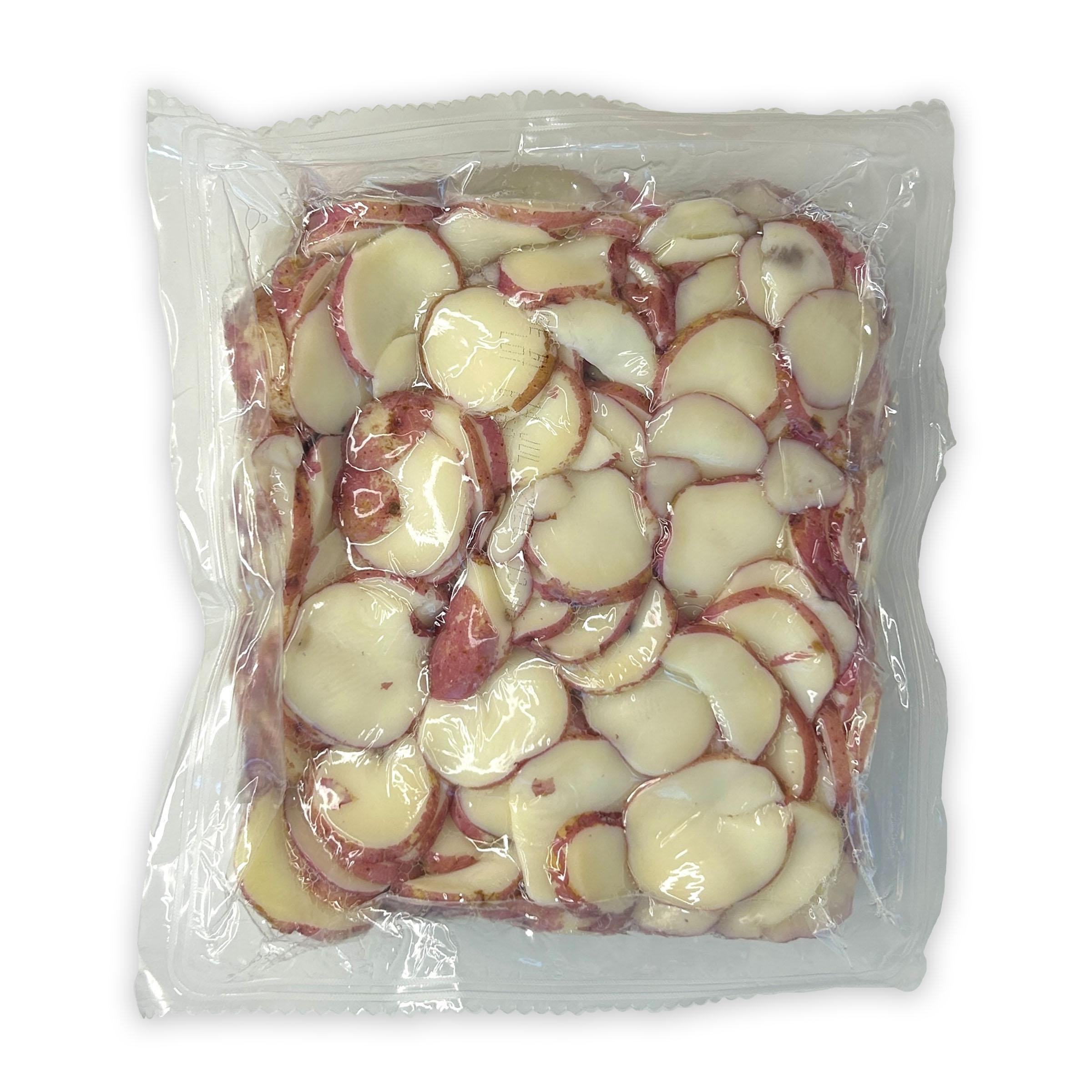Simply Potatoes® Refrigerated Red Skin Sliced Potatoes made with skin on Red potatoes sliced 1/4″ thick, 2/10 Lb Bags