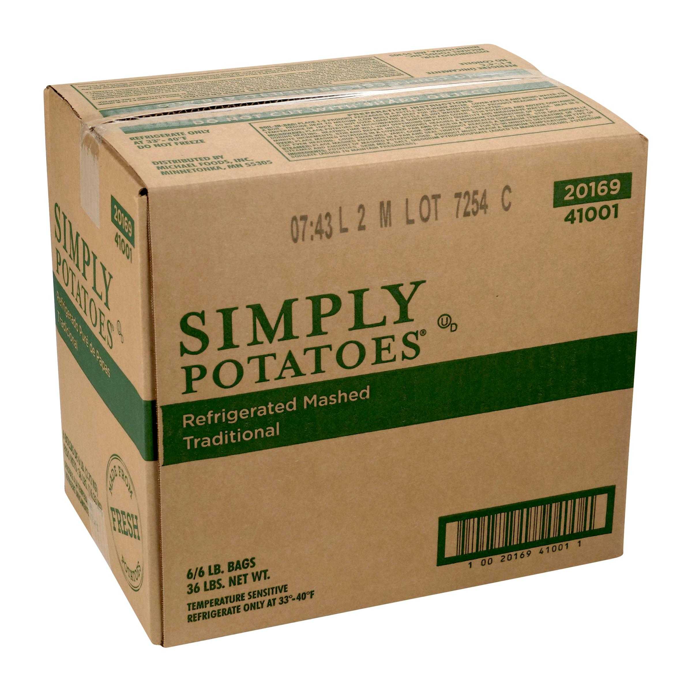 Simply Potatoes, Refrigerated Traditional Mashed Potatoes, peeled Russet potatoes, 6/6 Lb Bags