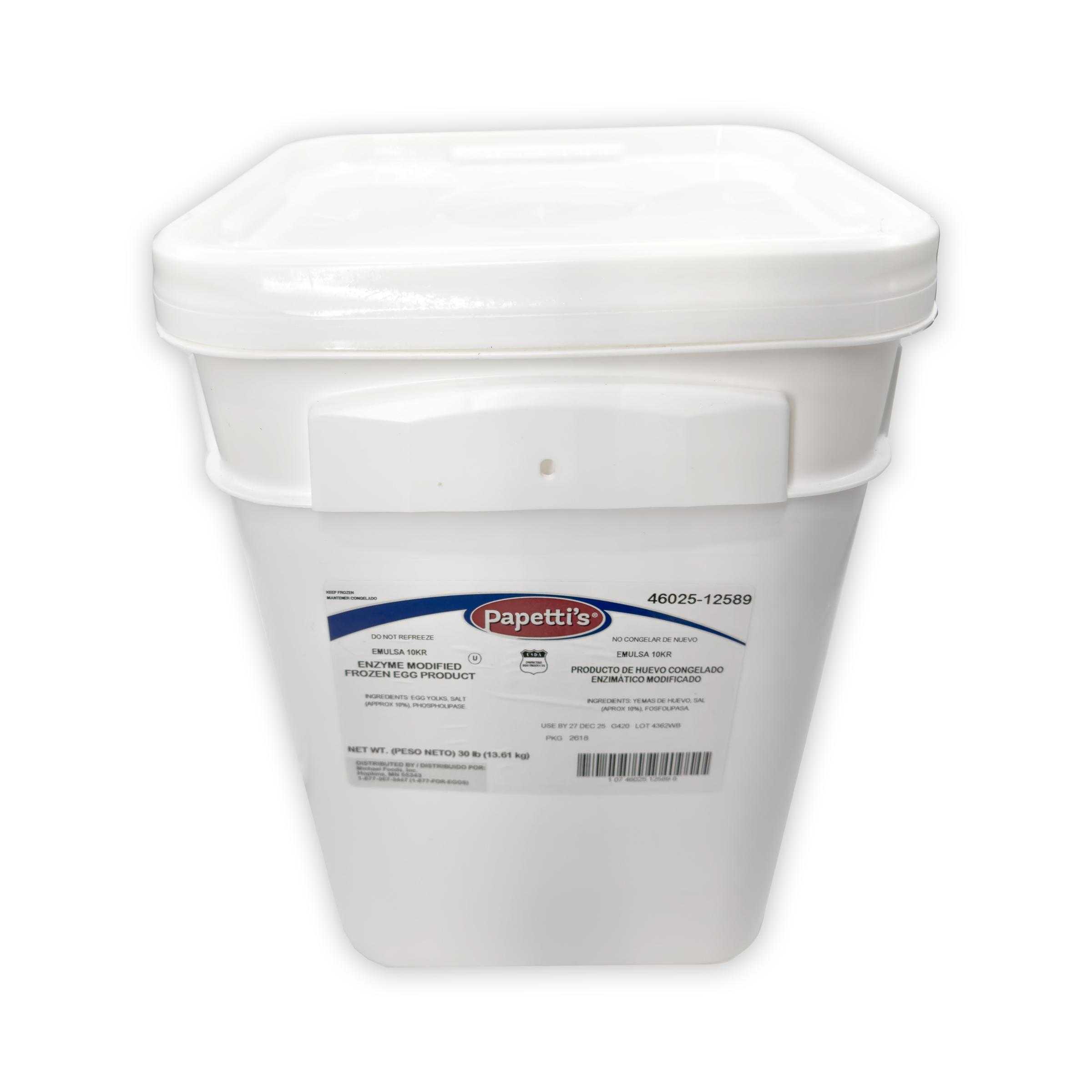 Papetti’s® Frozen Liquid 10KR Emulsa® Enzyme Modified Egg Product with 10% salt, 1/30 Lb Square Tub