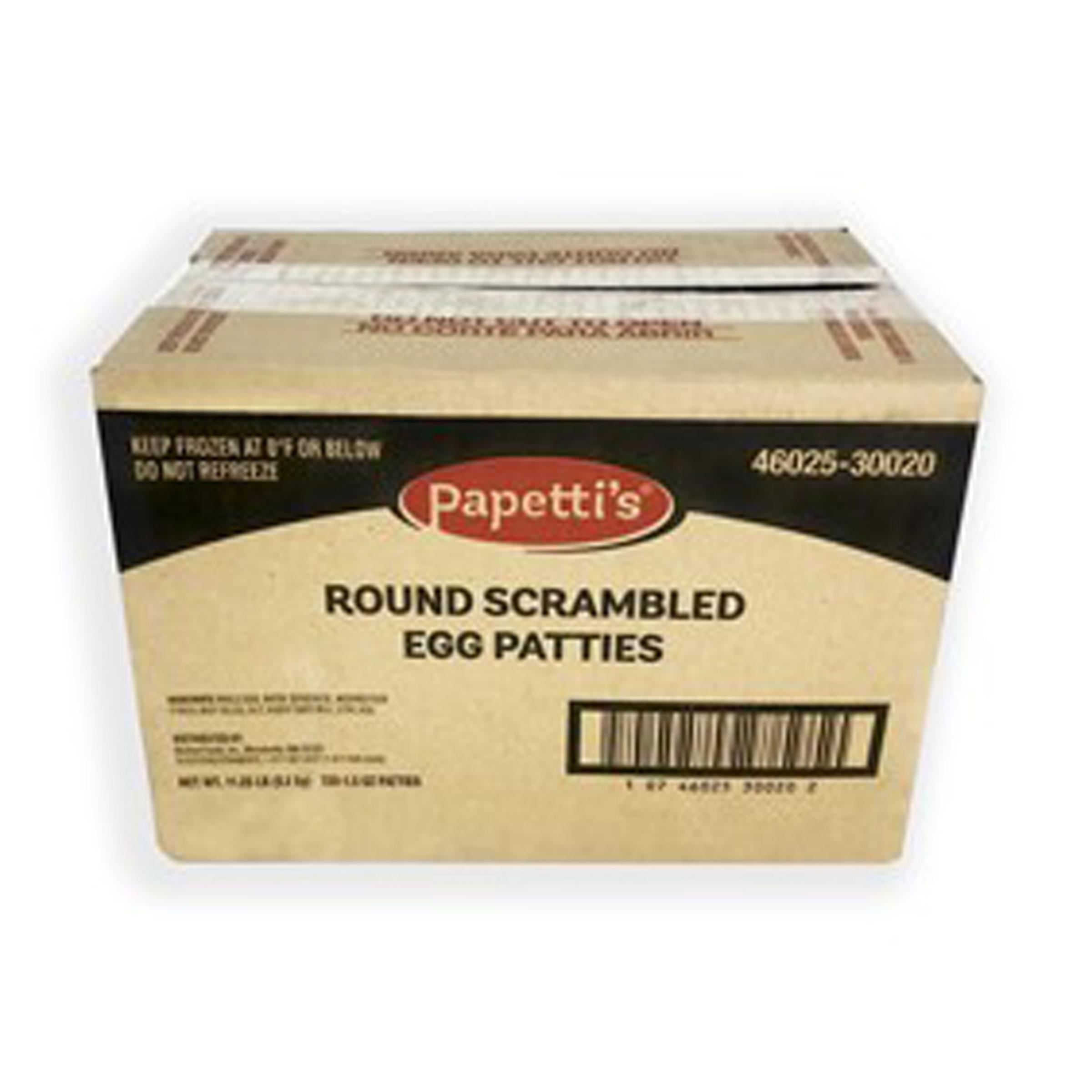 Papetti’s® Fully-Cooked 3.5” Round Scrambled Egg Patties with Medium Browning, 120/1.5 oz