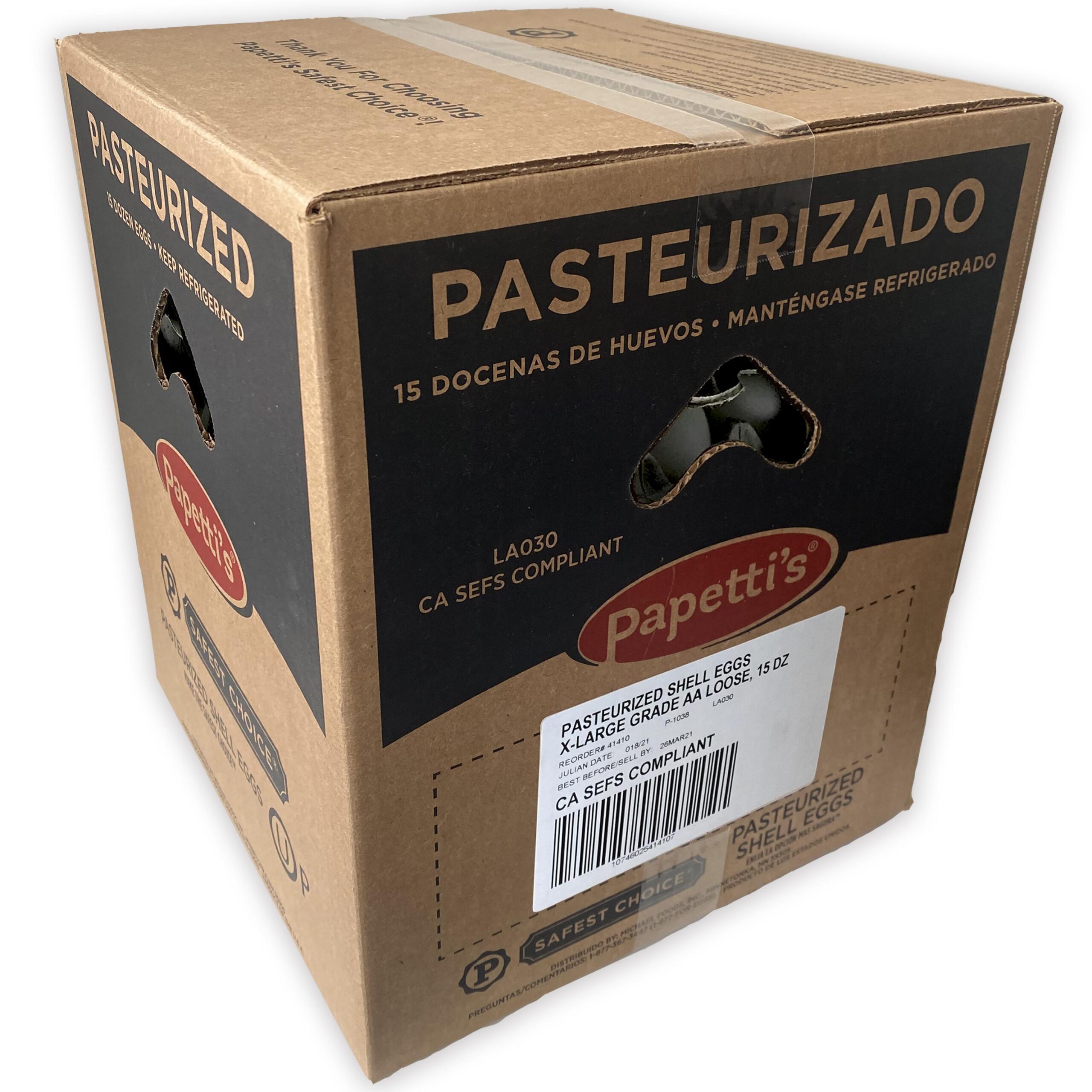 Papetti’s® Extra Large Pasteurized Shell Eggs, Graded, Loose Pack, 1/15 Dozen Case