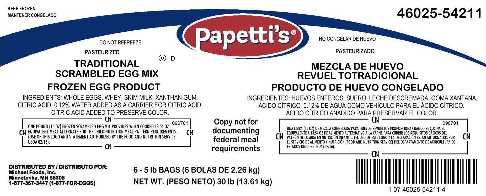 Papetti’s® Frozen Liquid Traditional Scrambled Egg Mix, 6/5 Lb Cook-in-Bags CN Labeled PDF