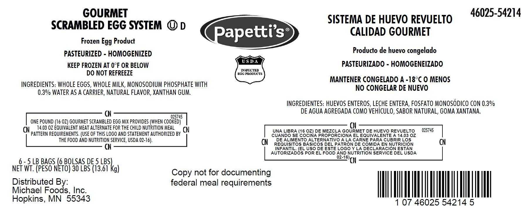 Papetti’s® Frozen Liquid Gourmet Scrambled Egg Mix, 6/5 Lb Cook-in-Bags CN Labeled PDF