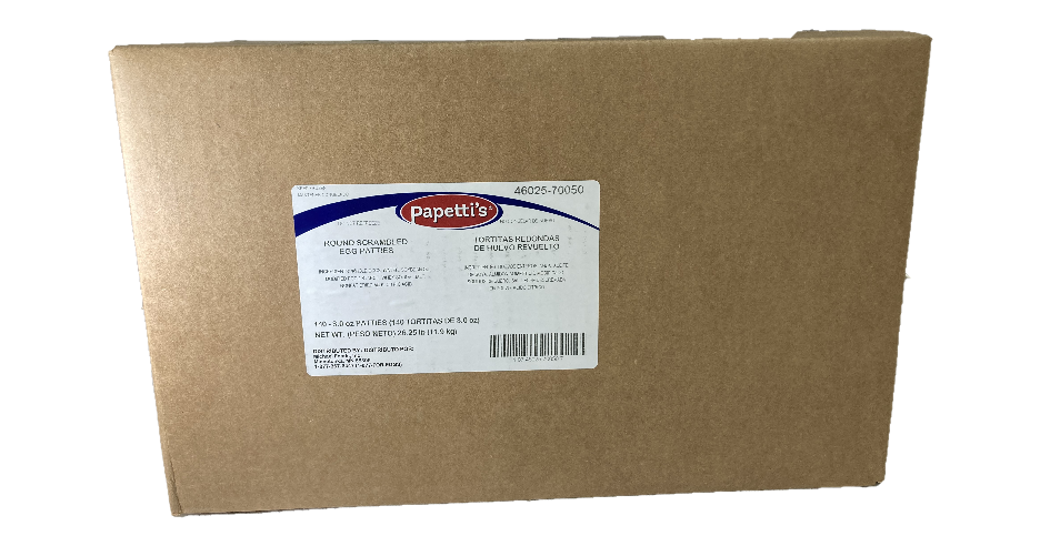 Papetti’s® Fully-Cooked 4.5” Round Scrambled Egg Patties with Slight-to-Medium Browning, 140/3.0 oz