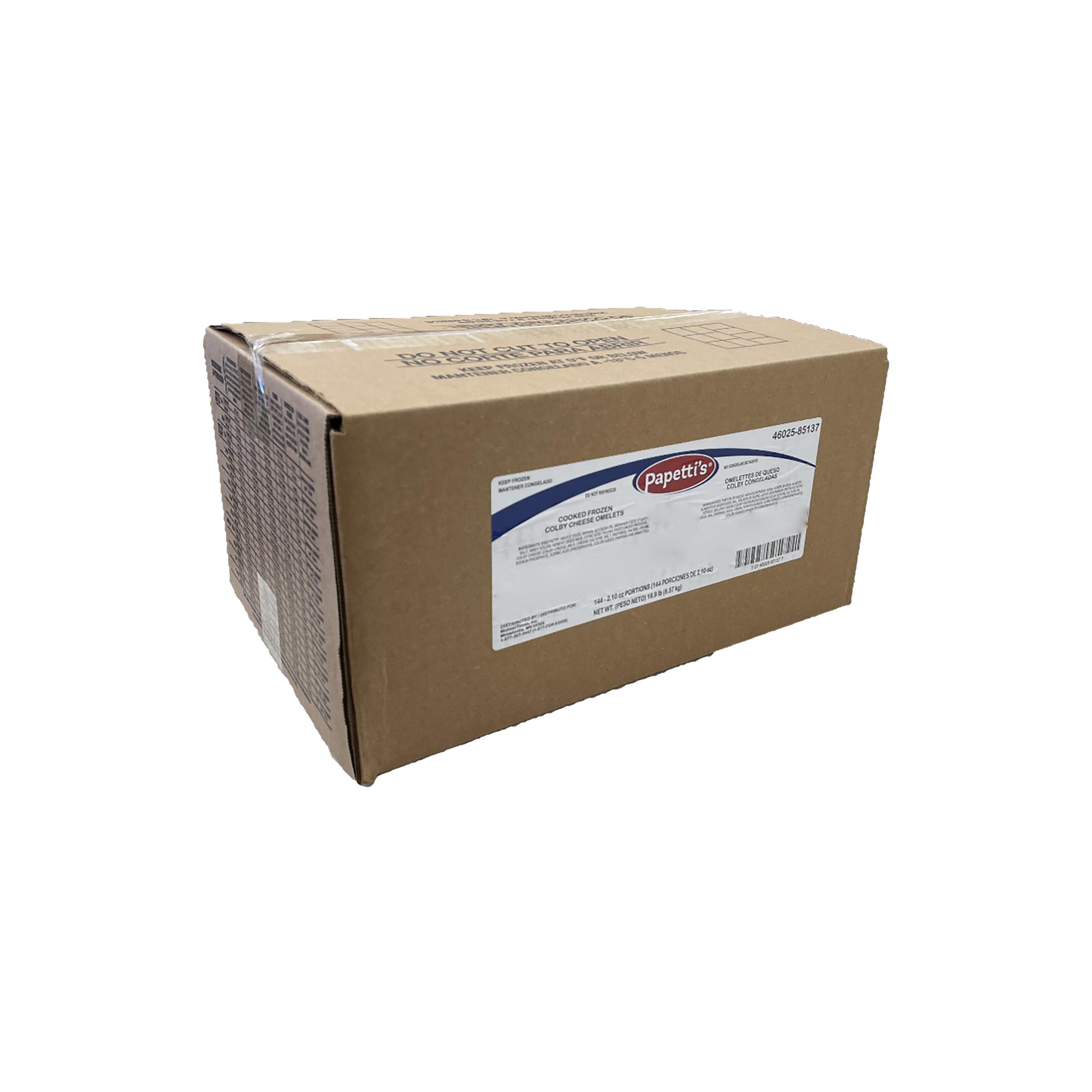 Papetti’s® Fully-Cooked 5″ x 2.5″ Singlefold Omelet filled with Colby Cheese, 144/2.10 oz