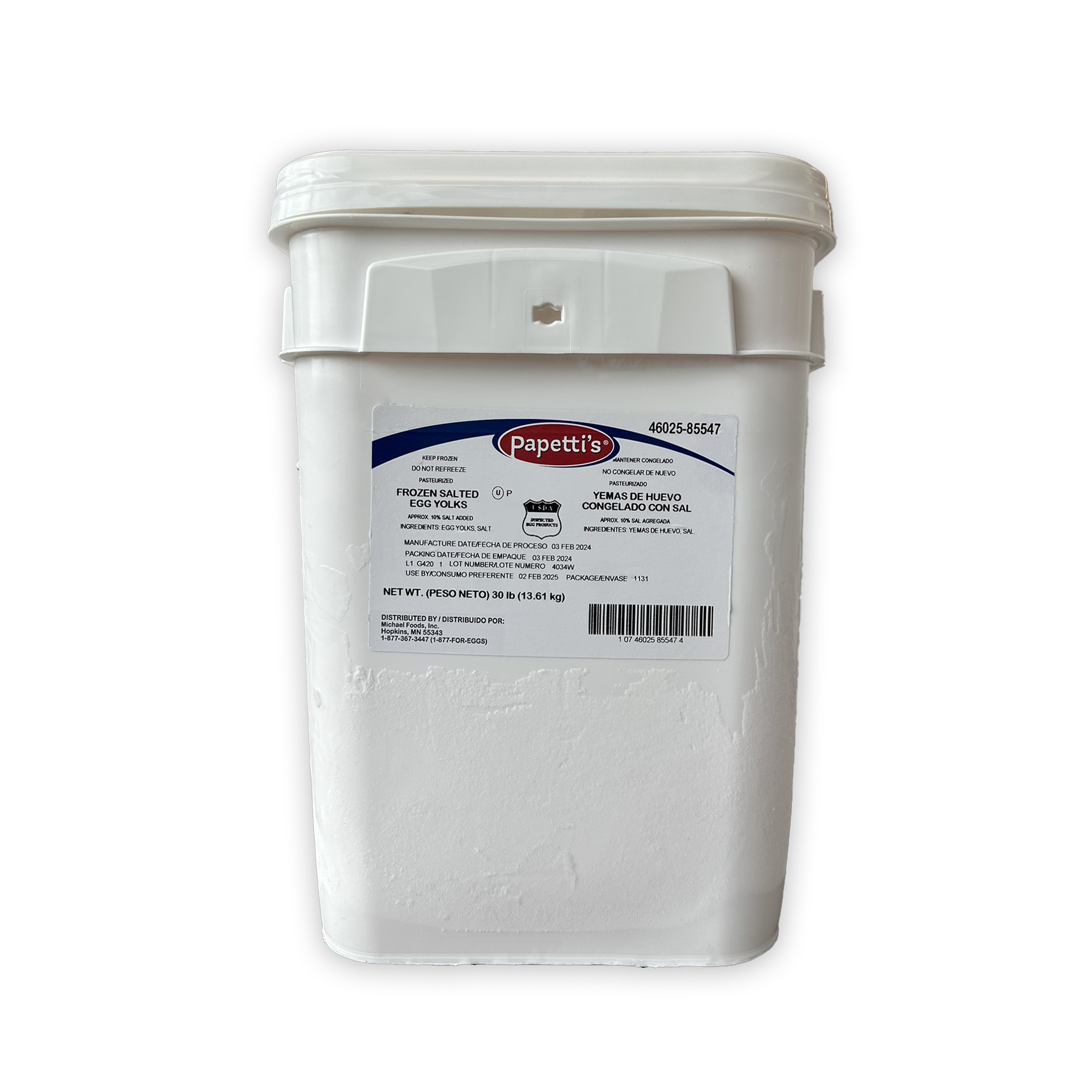 Papetti’s® Frozen Liquid Egg Yolks with 10% Salt, 1/30 Lb Square Tub with Liner