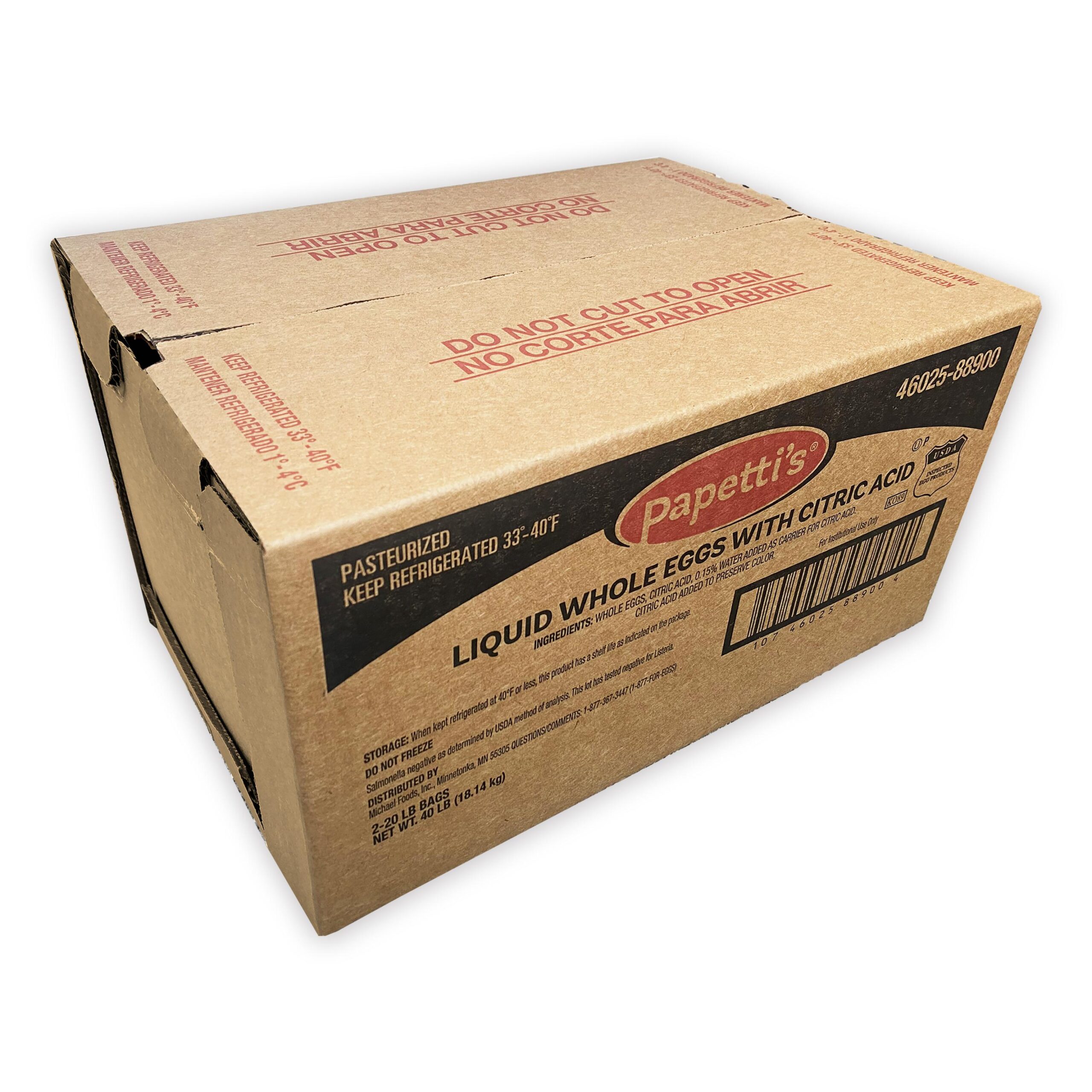 Papetti’s® Refrigerated Liquid Whole Eggs with Citric Acid, 2/20 Lb Bags