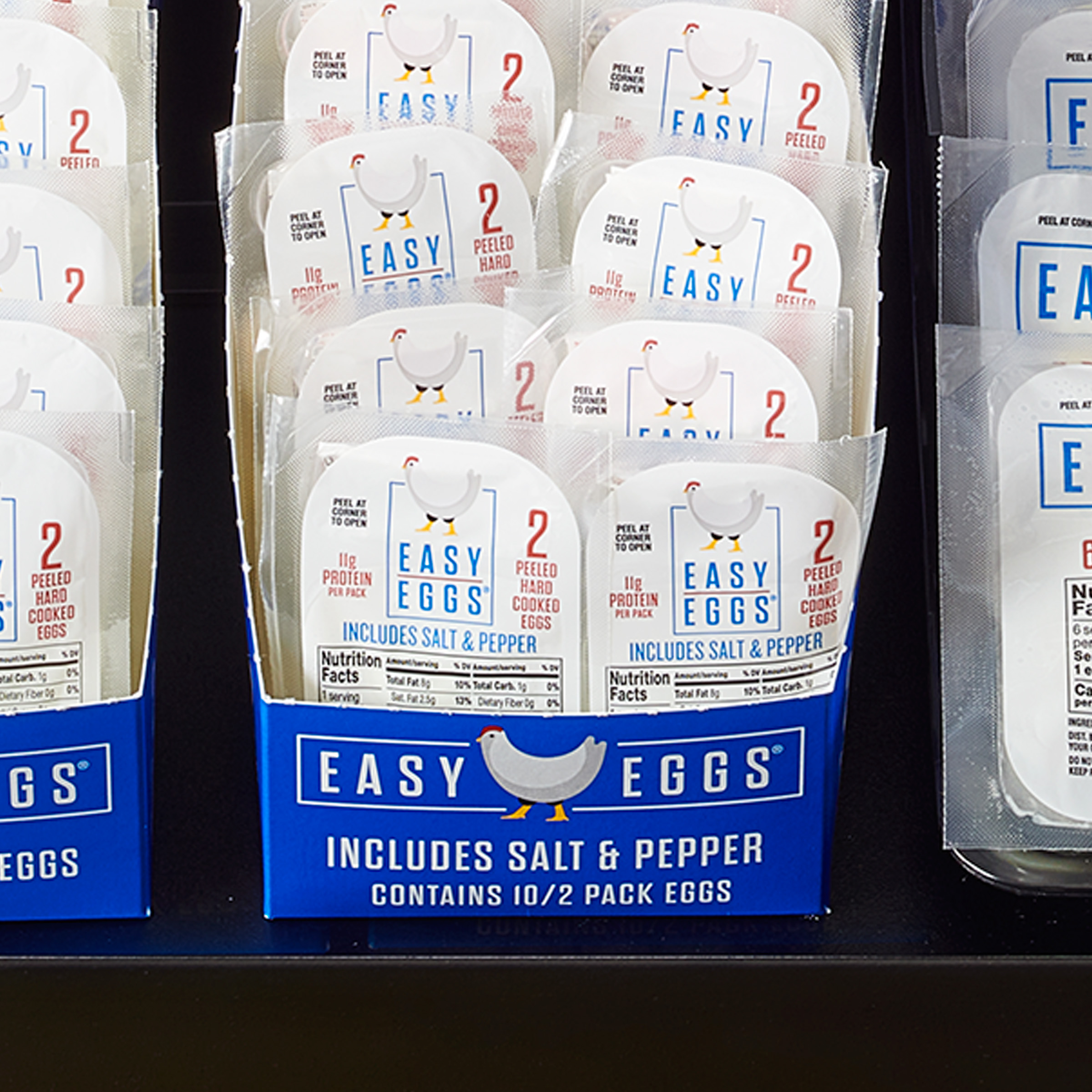 Easy Eggs® Peeled Hard Cooked Eggs with Salt & Pepper, 2 Retail Trays with 10-2 Count Grab 'N Go Dry Packs